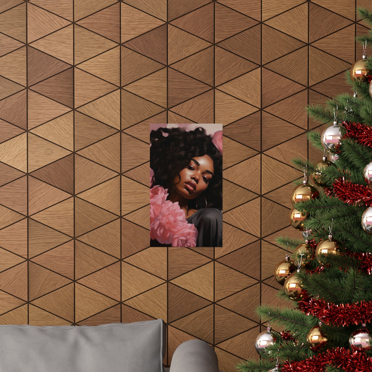 Beautiful Black Woman With Pink Flowers Vertical Poster - #1