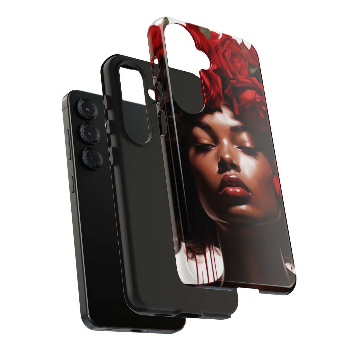 Beautiful Black Woman With Red Flowers Tough Phone Case