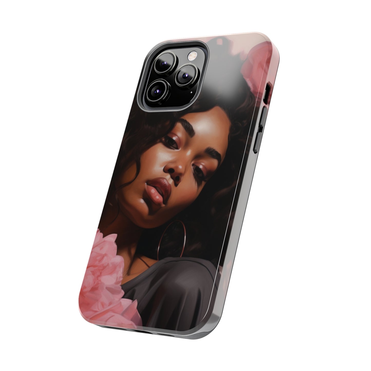 Beautiful Black Woman With Pink Flowers Tough Case For iPhone  - #3