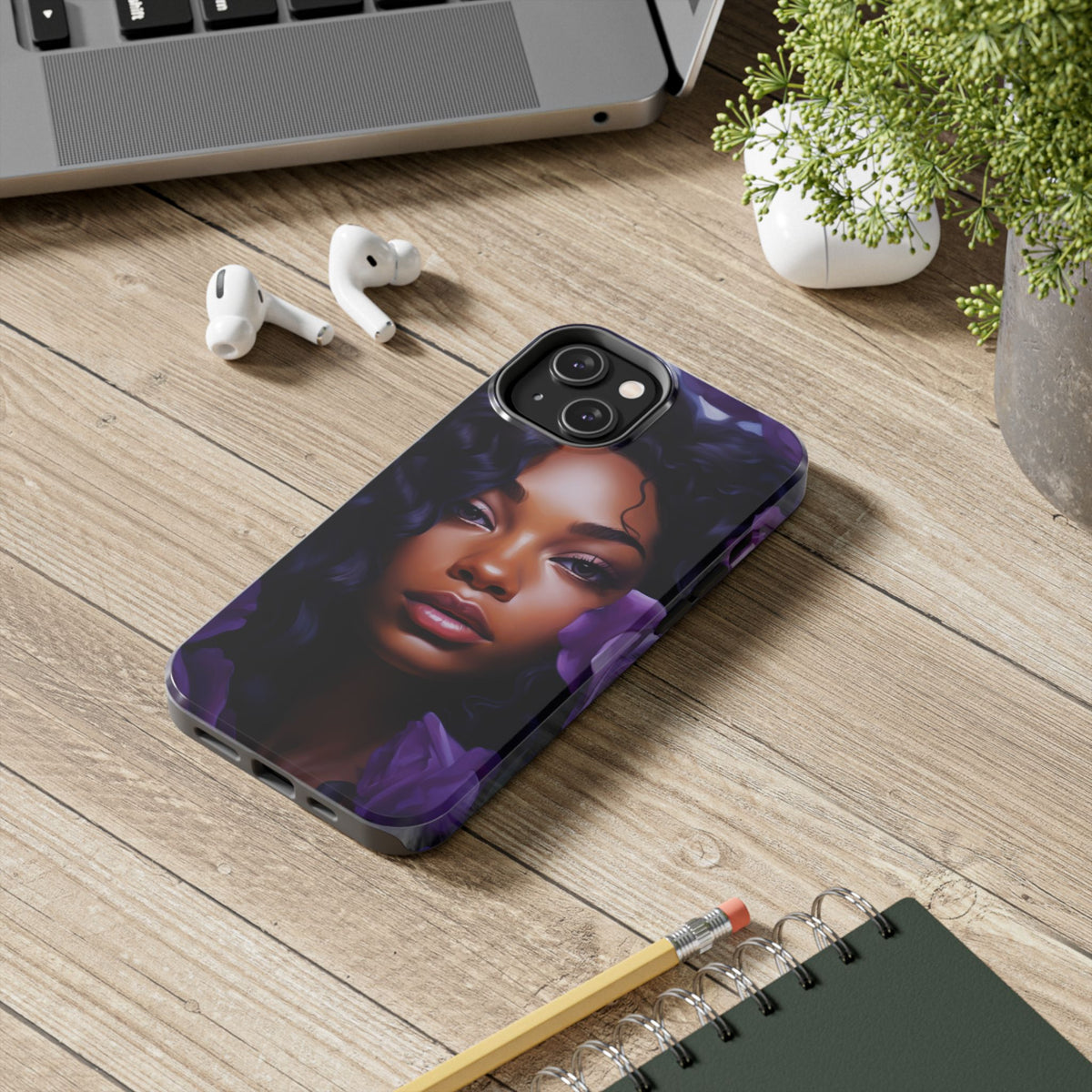 Beautiful Black Woman With Purple Flowers Tough Phone Case