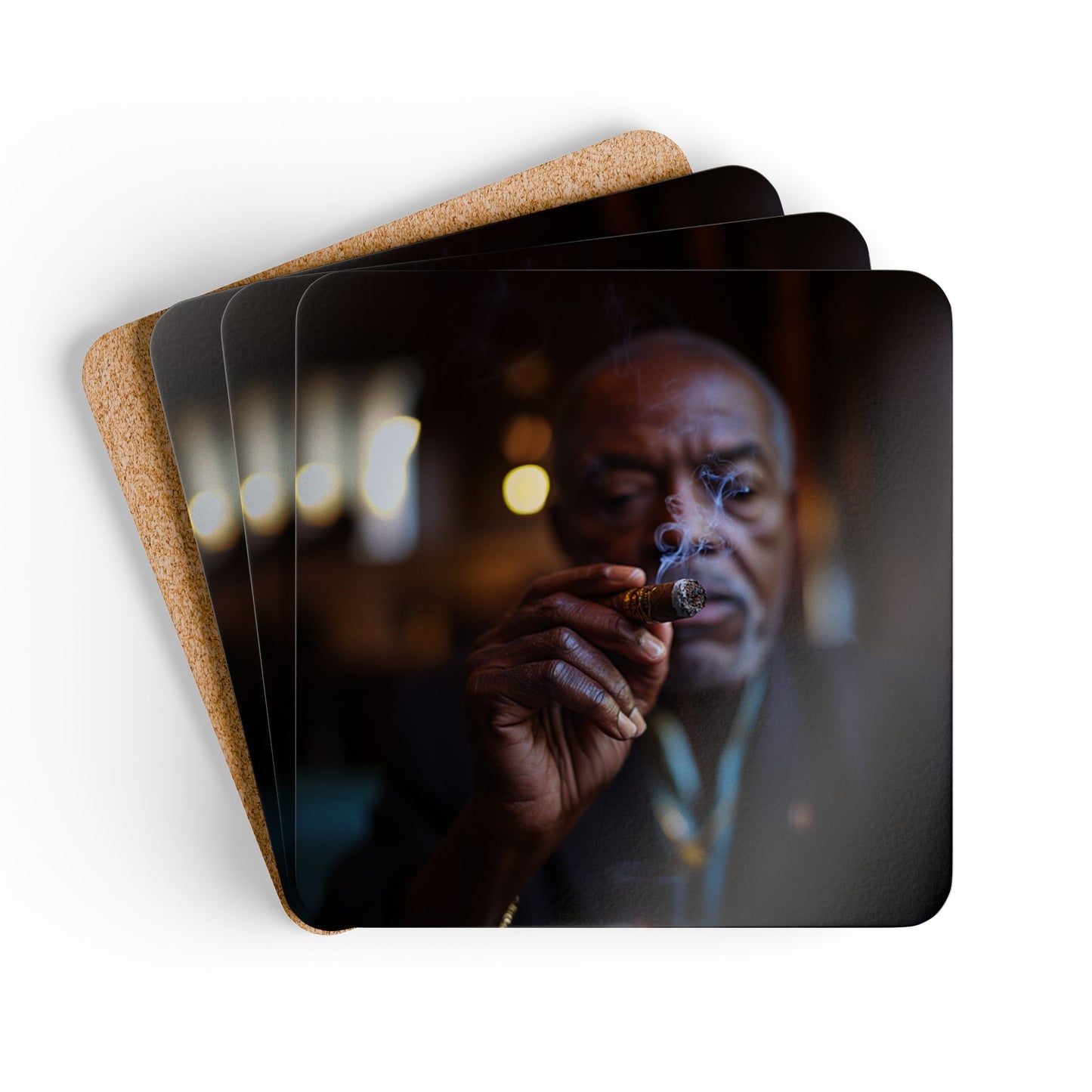Distinguished Gentleman With A Cigar Corkwood Coaster Set of 4
