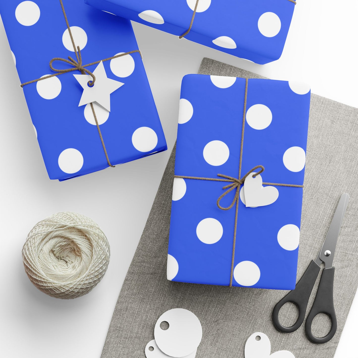 Blue and White Polka Dots Wrapping Paper Roll — Metallic Gift Wrap for Holidays & Weddings