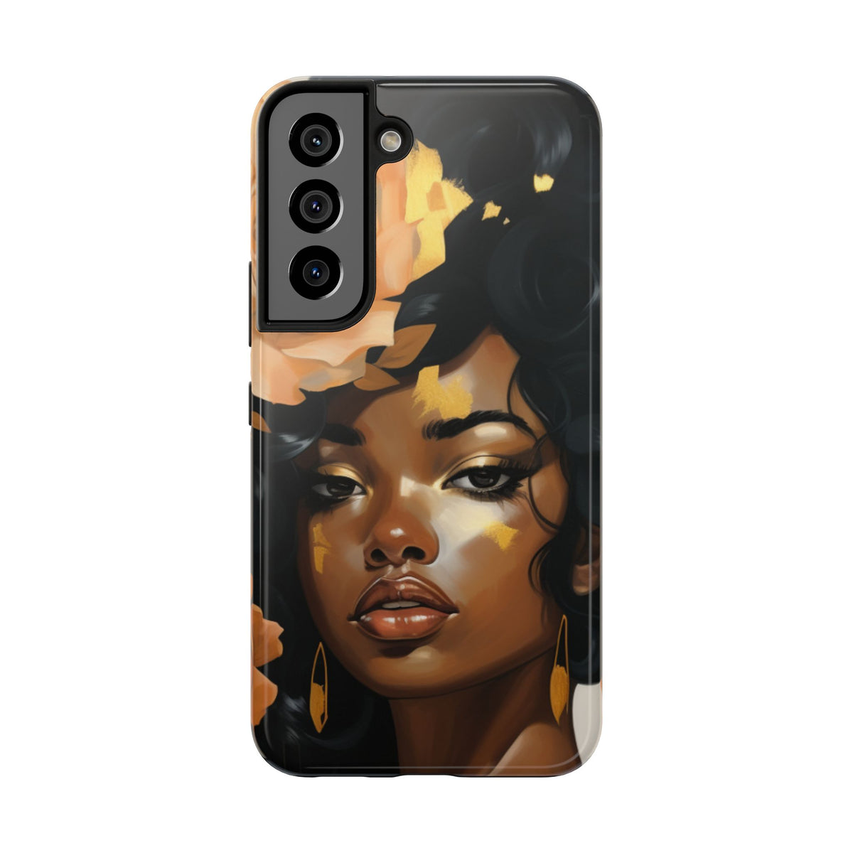 Beautiful Black Woman With Gold Flowers Tough Phone Case