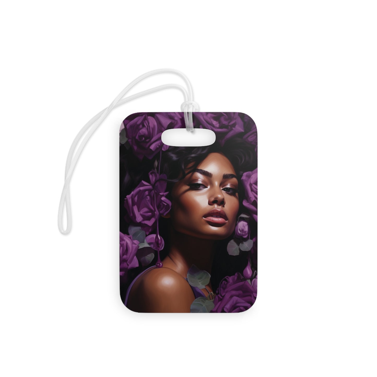 Beautiful Black Woman With Purple Flowers Luggage Tag - #2
