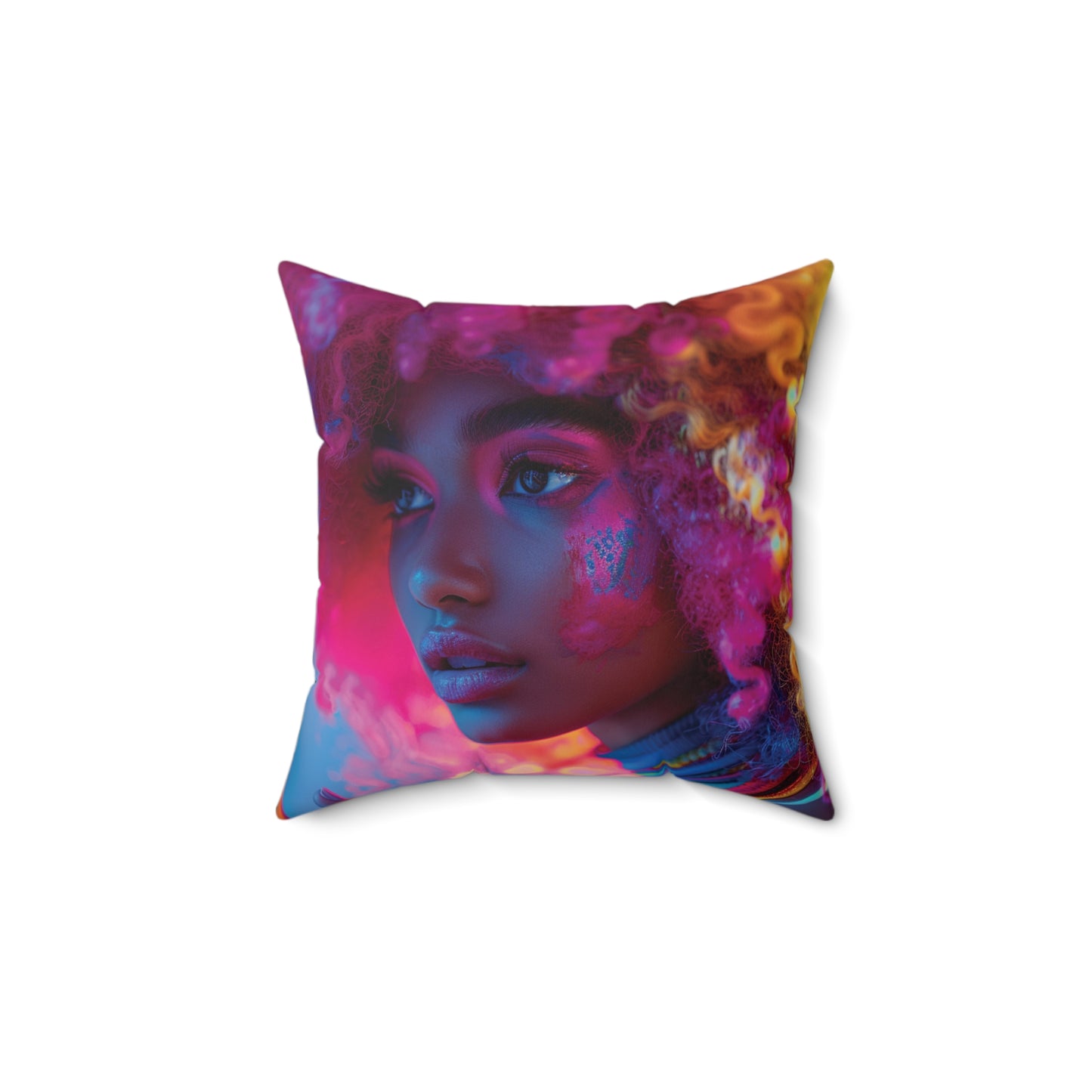 Colorful Fro Diva Spun Polyester Square Pillow