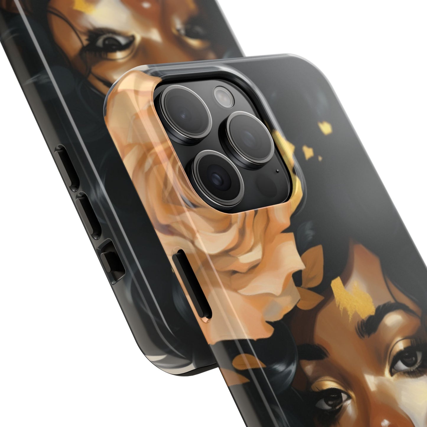 Beautiful Black Woman With Gold Flowers Tough Phone Case