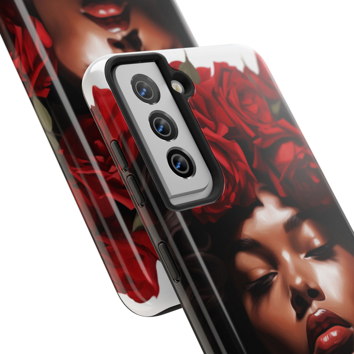 Beautiful Black Woman With Red Flowers Tough Phone Case