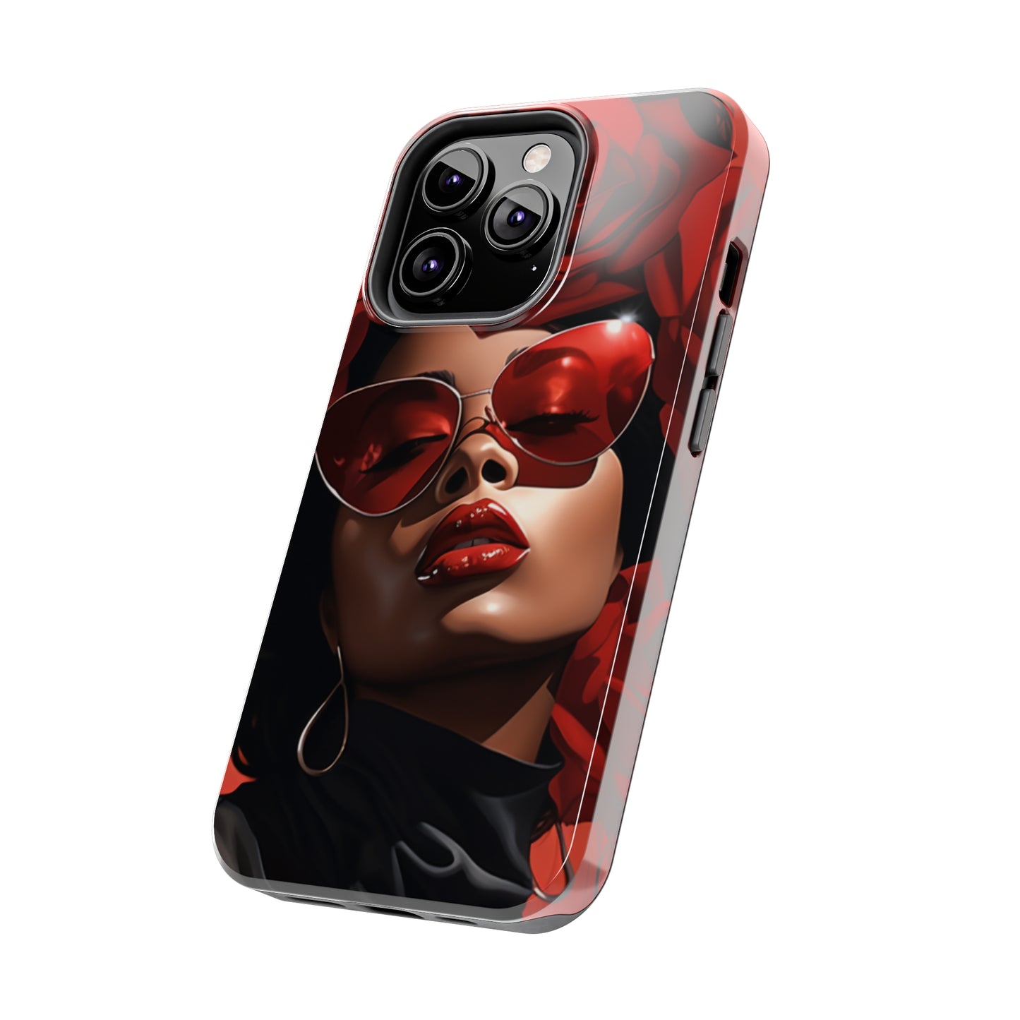 Beautiful Black Woman With Red Flowers Tough Case For iPhone