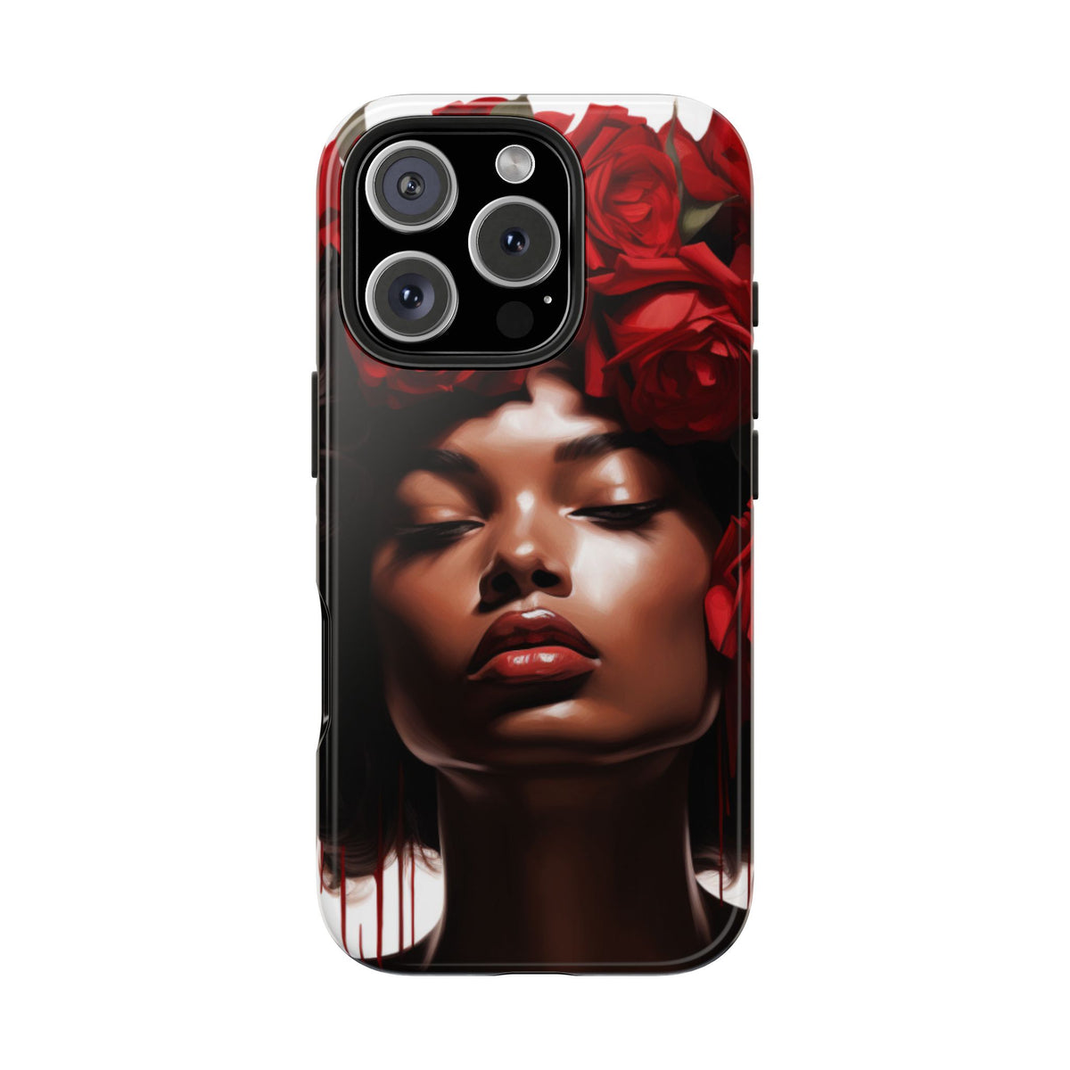Beautiful Black Woman With Red Flowers Tough Phone Case