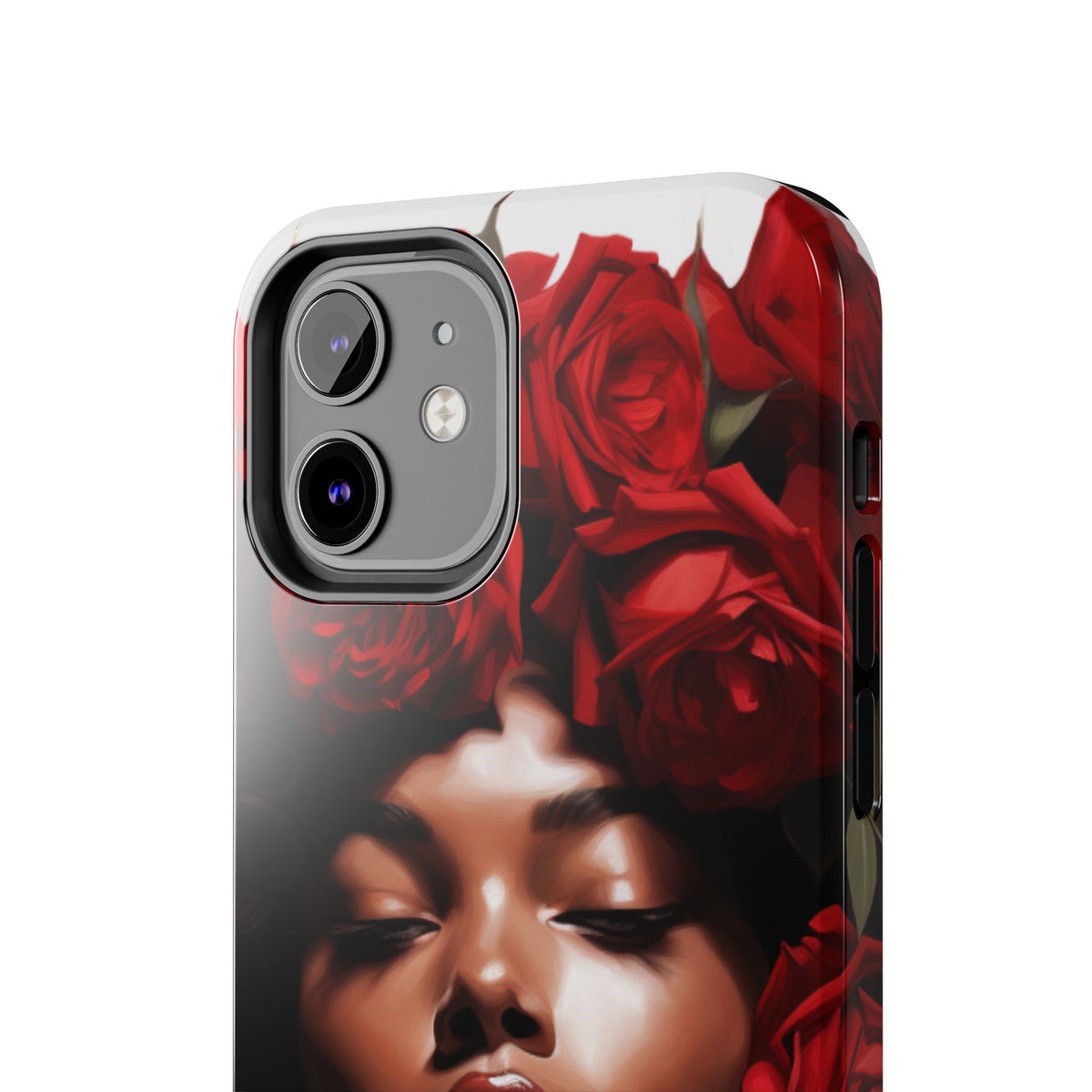 Beautiful Black Woman With Red Flowers Tough Phone Case