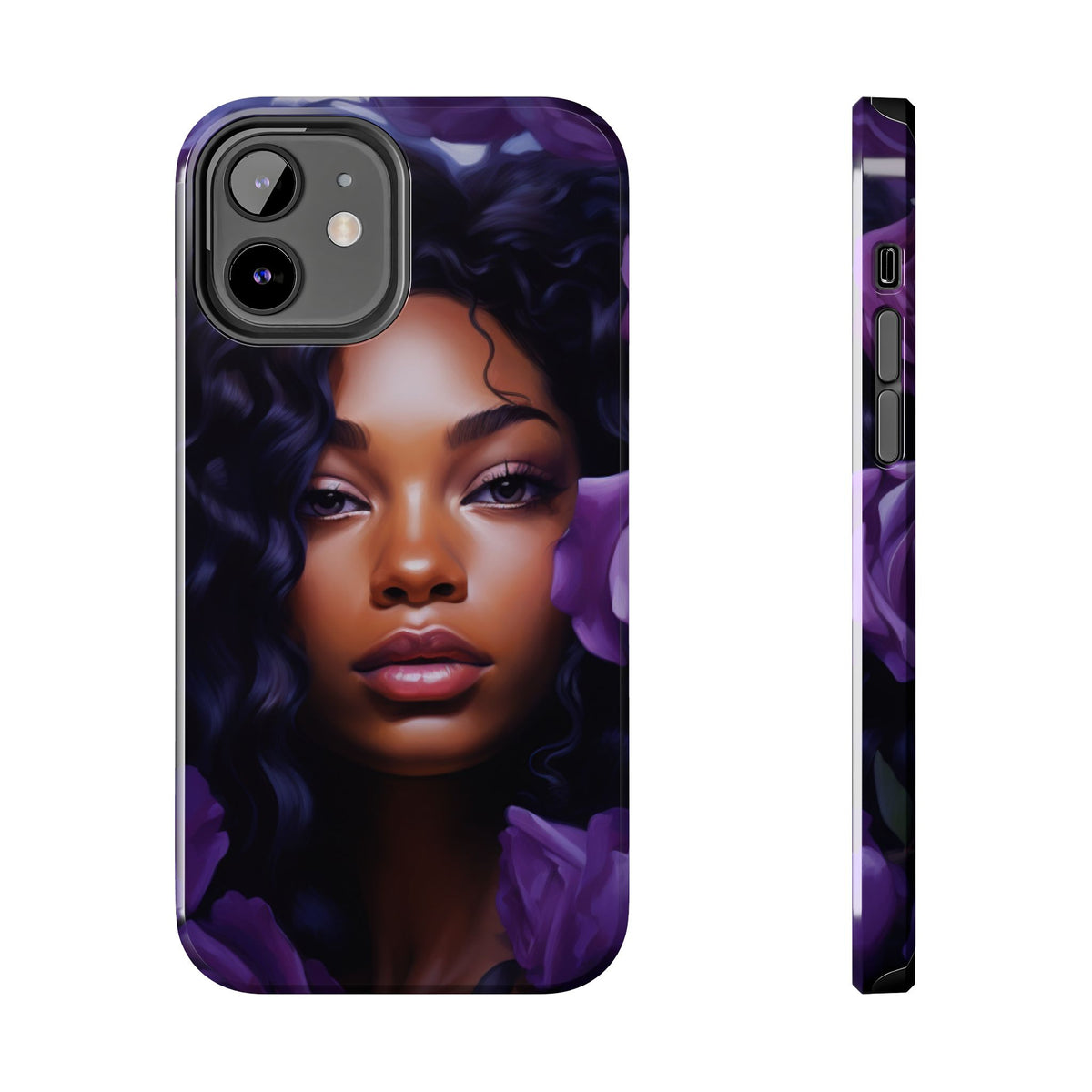 Beautiful Black Woman With Purple Flowers Tough Phone Case