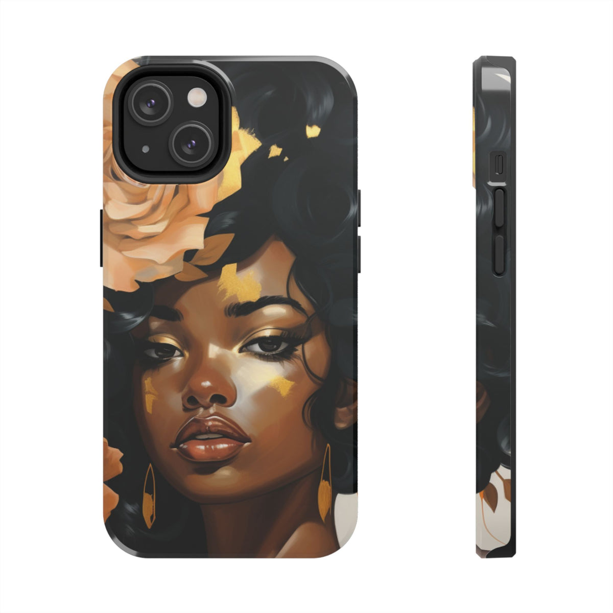 Beautiful Black Woman With Gold Flowers Tough Phone Case