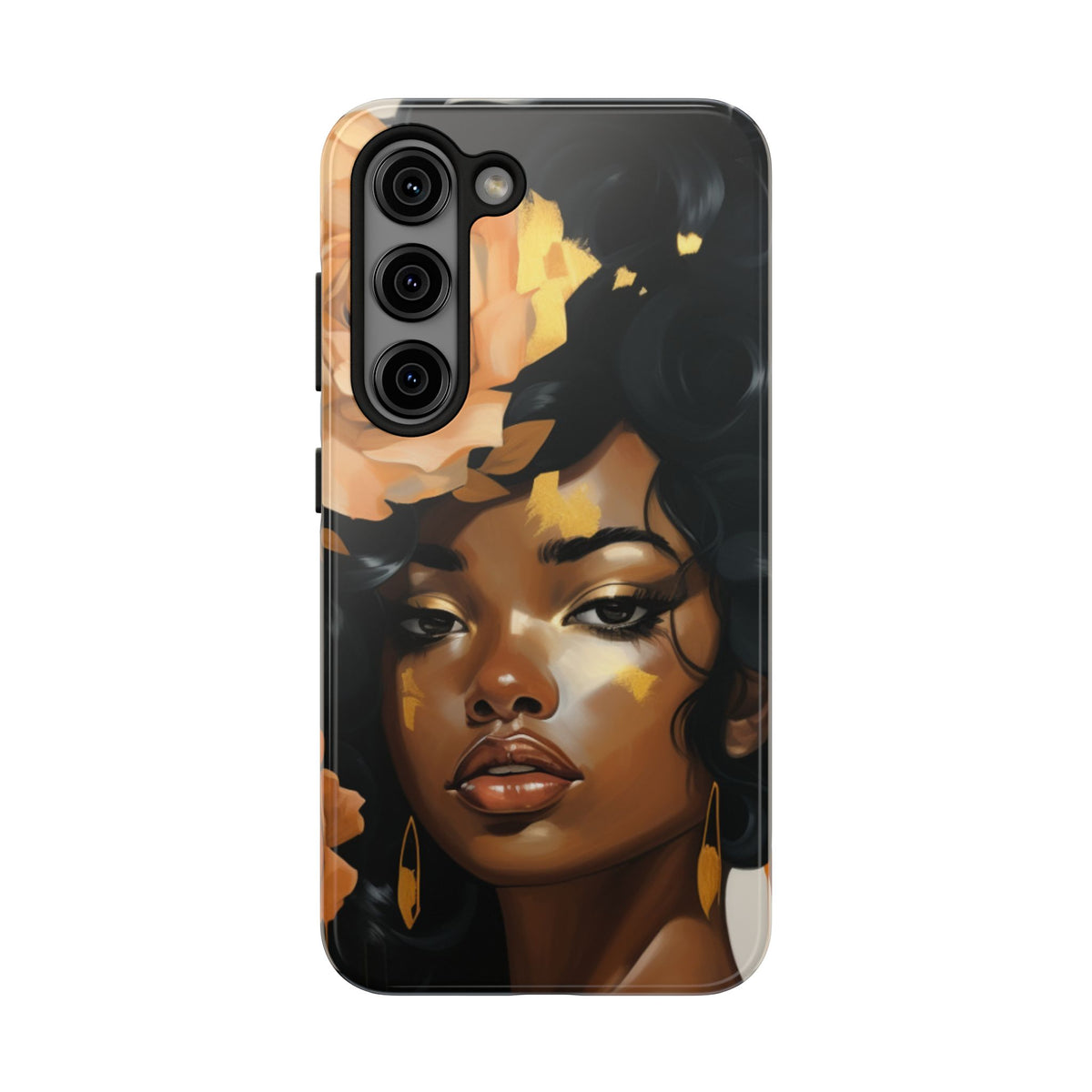 Beautiful Black Woman With Gold Flowers Tough Phone Case