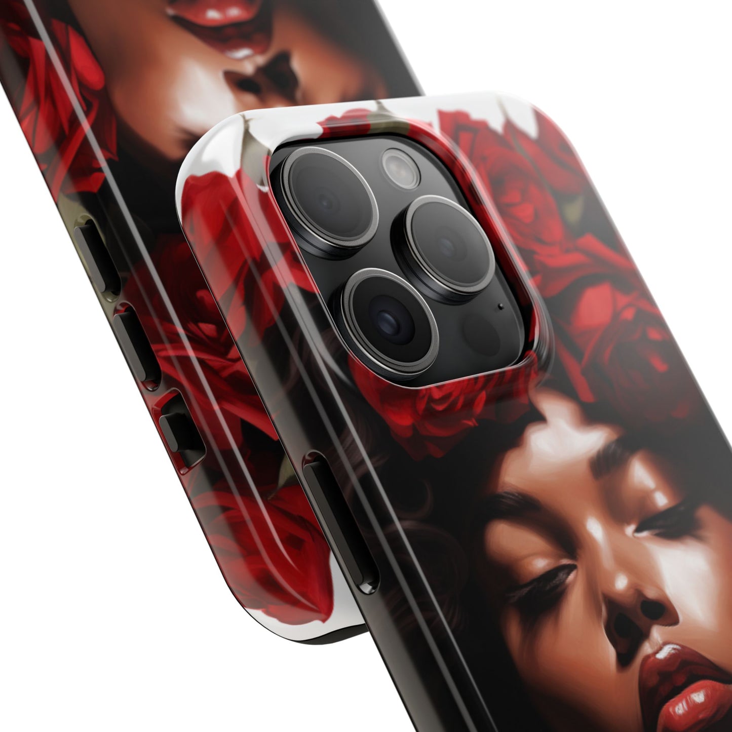 Beautiful Black Woman With Red Flowers Tough Phone Case