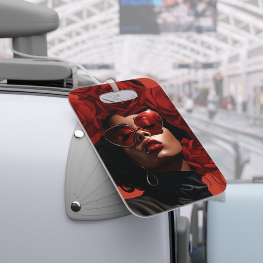 Beautiful Black Woman With Red Flowers Luggage Tag