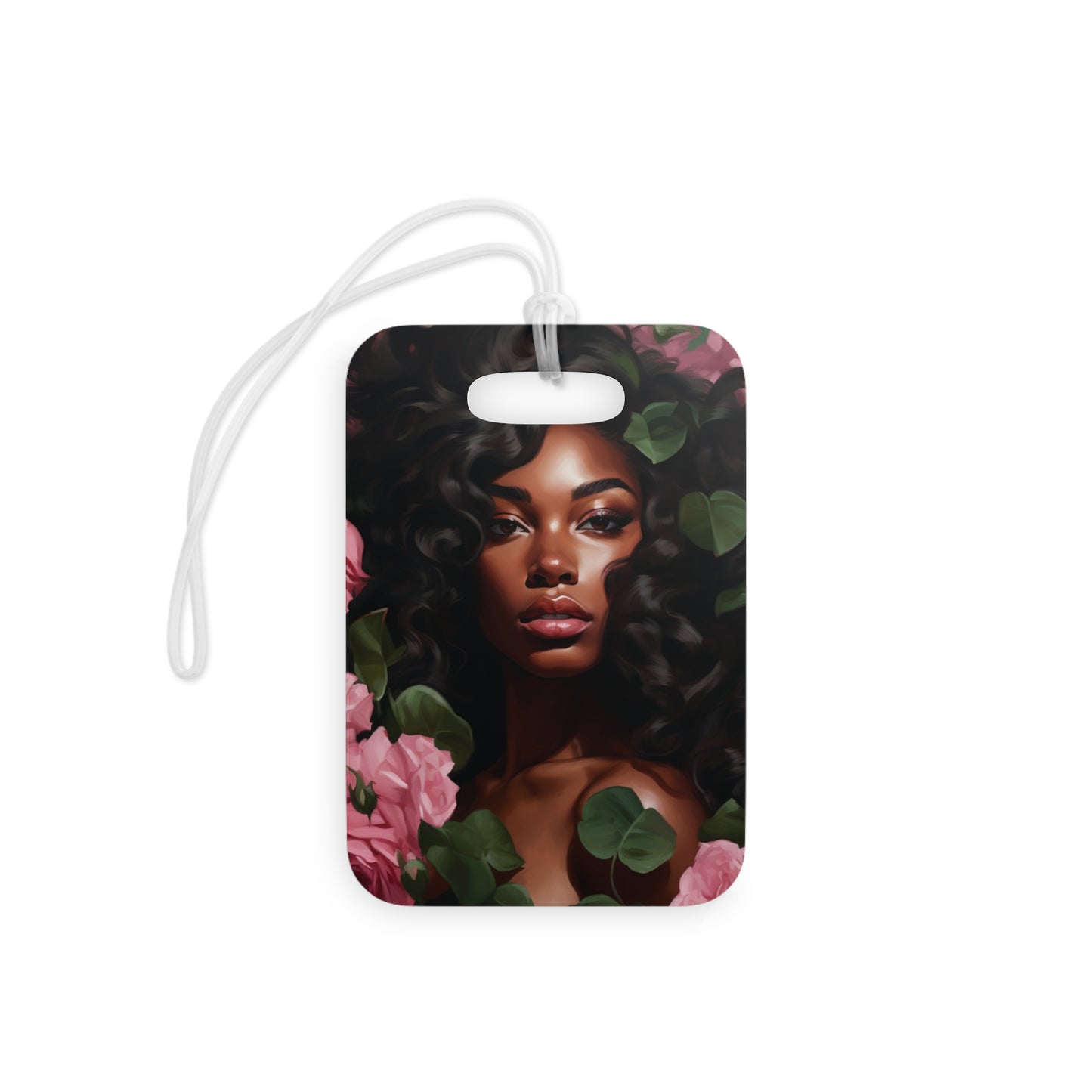 Pretty Black Woman With Pink Flowers Luggage Tag - #1
