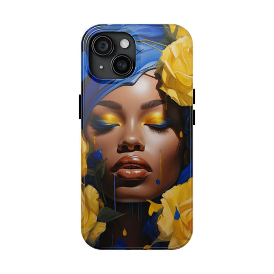 Stunning in Blue and Gold Beautiful Black Woman Tough Phone Case