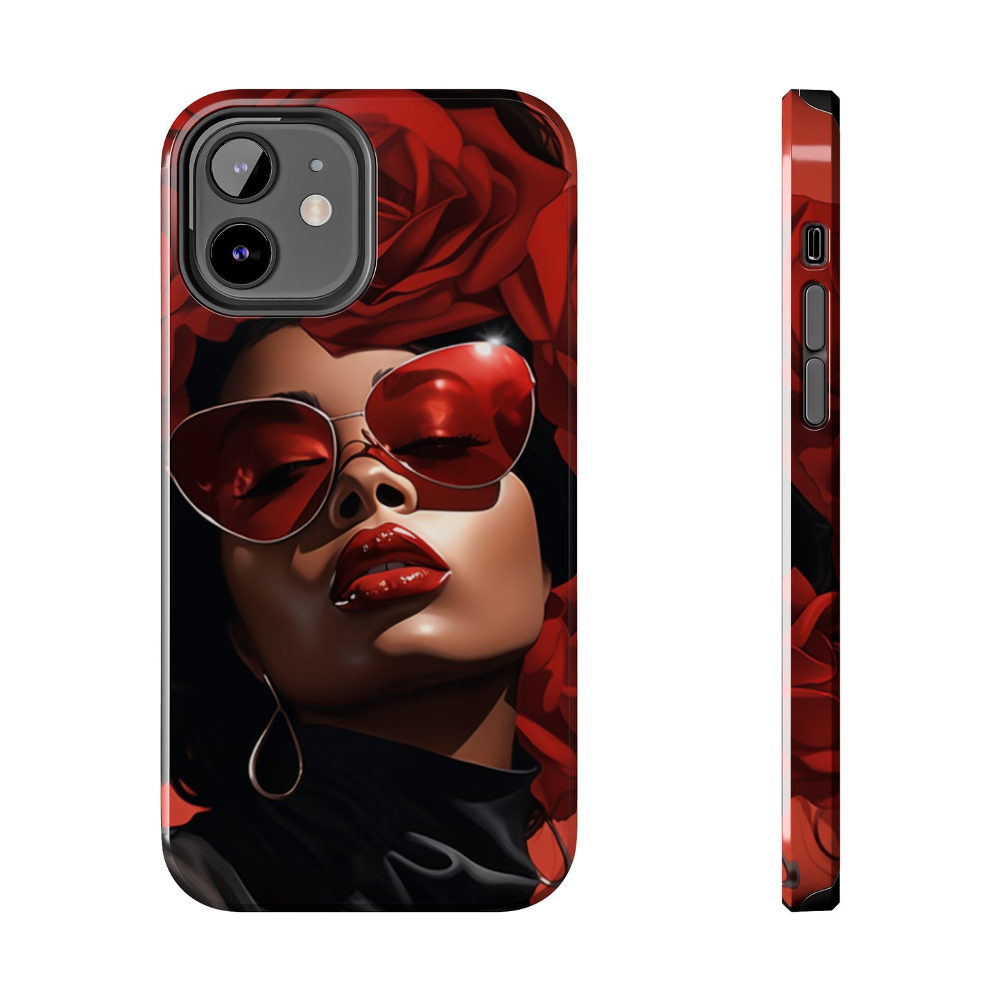 Beautiful Black Woman With Red Flowers Tough Case For iPhone
