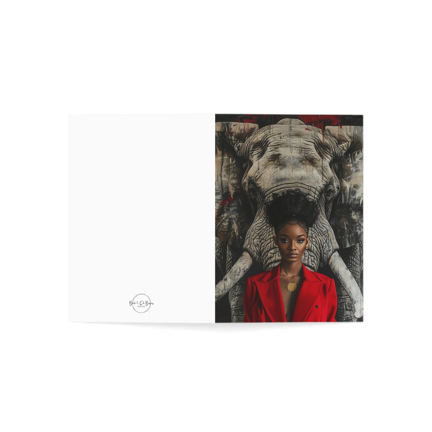 Red Diva and an Elephant Greeting Cards (1, 10, 30, and 50pcs)