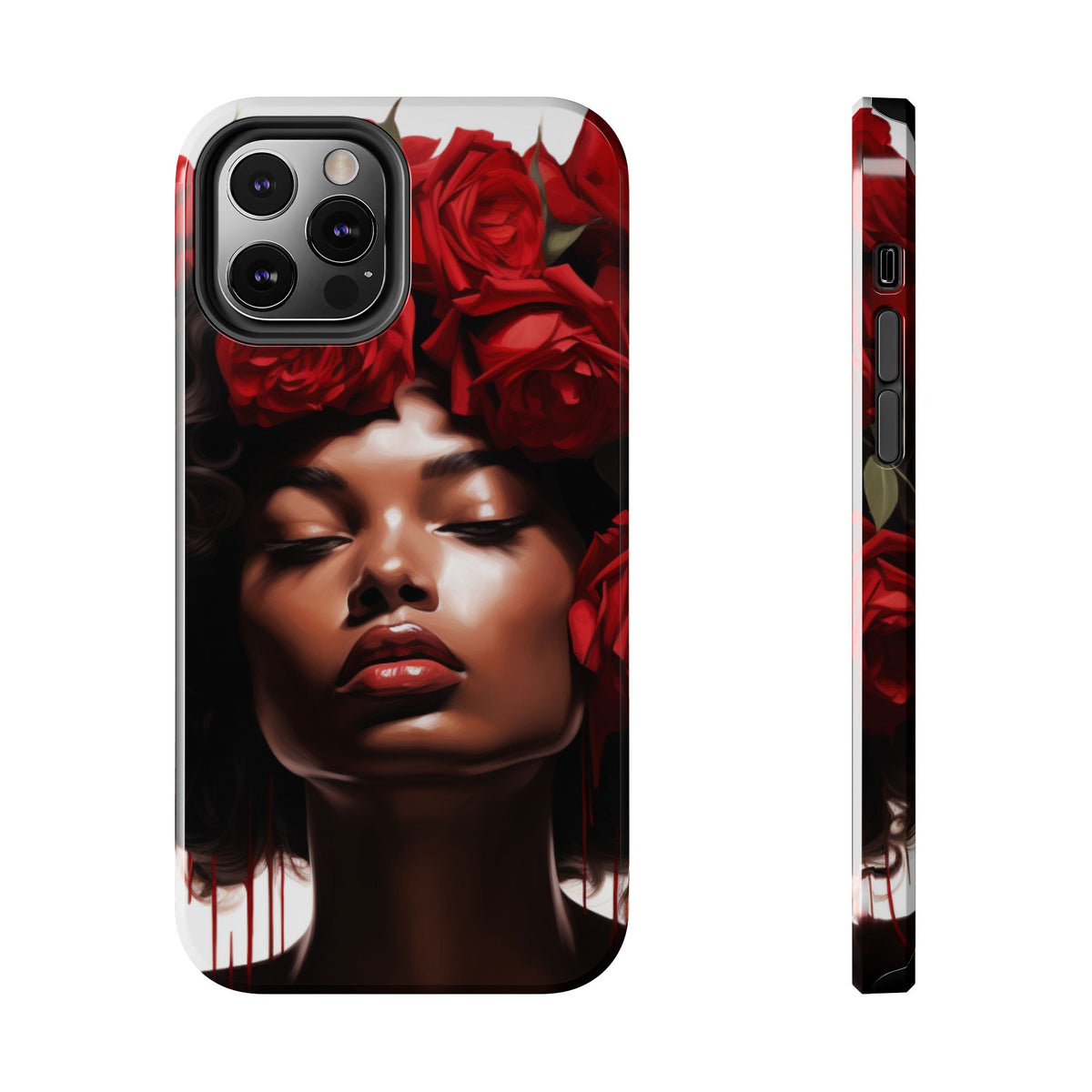 Beautiful Black Woman With Red Flowers Tough Phone Case
