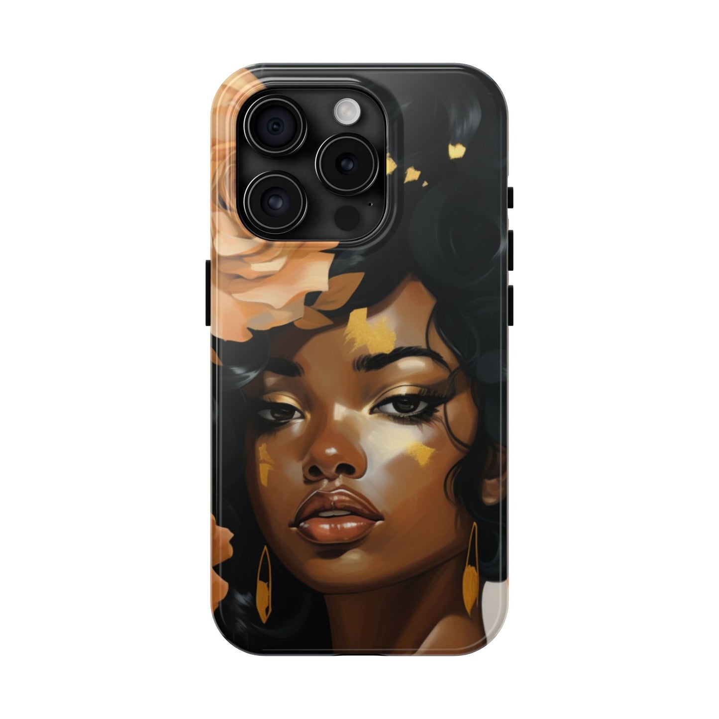 Beautiful Black Woman With Gold Flowers Tough Phone Case