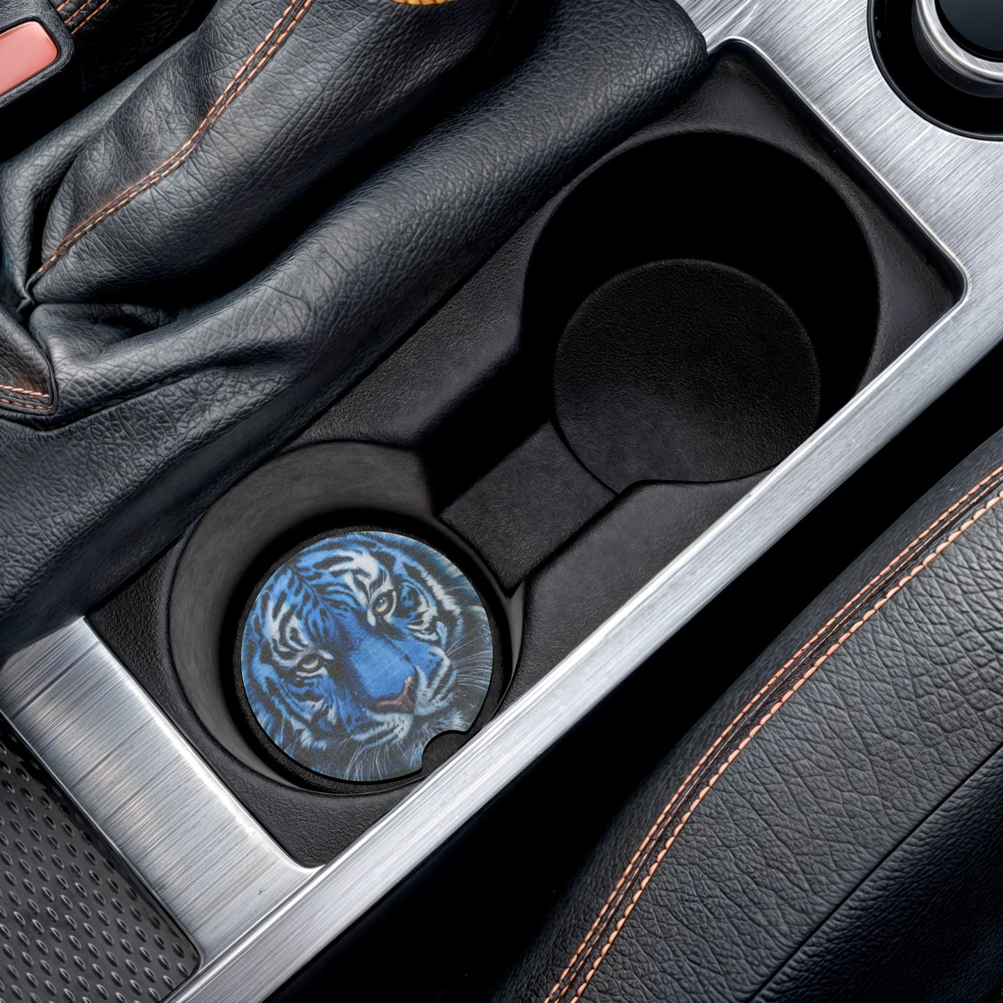 Graphiti Blue Tiger Soapstone Car Coaster - Stylish Vehicle Accessories