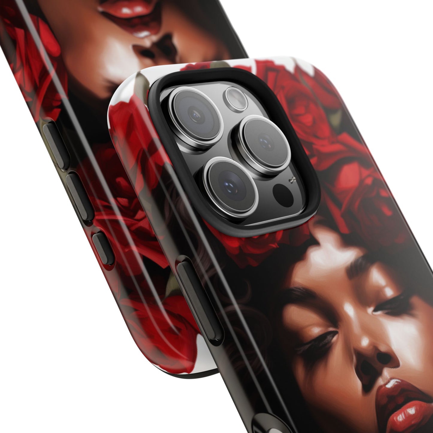Beautiful Black Woman With Red Flowers Tough Phone Case