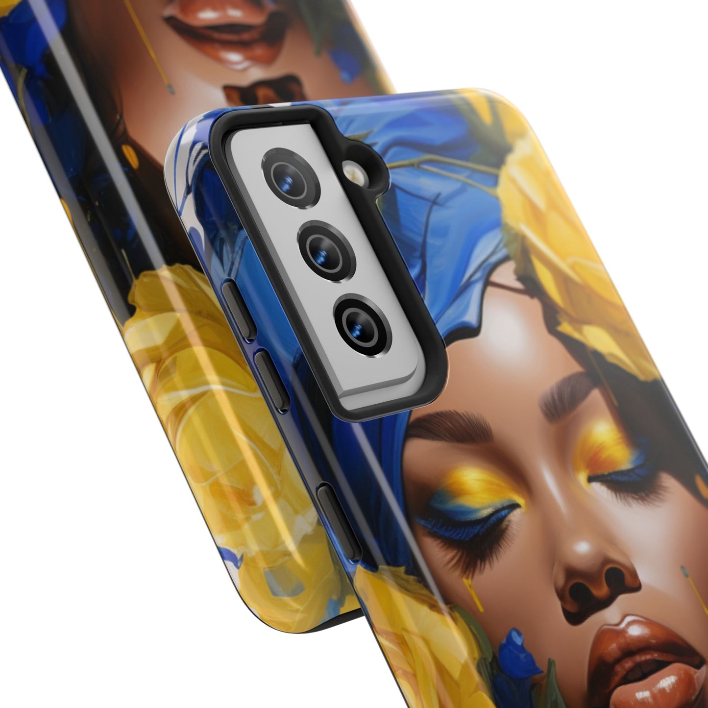 Stunning in Blue and Gold Beautiful Black Woman Tough Phone Case