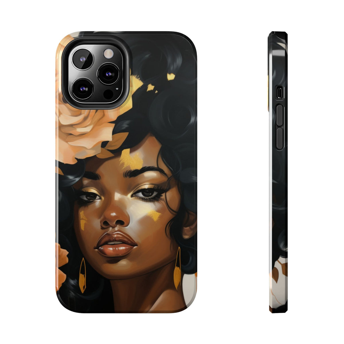 Beautiful Black Woman With Gold Flowers Tough Phone Case