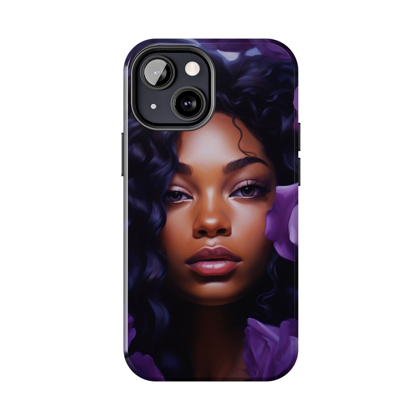 Beautiful Black Woman With Purple Flowers Tough Phone Case