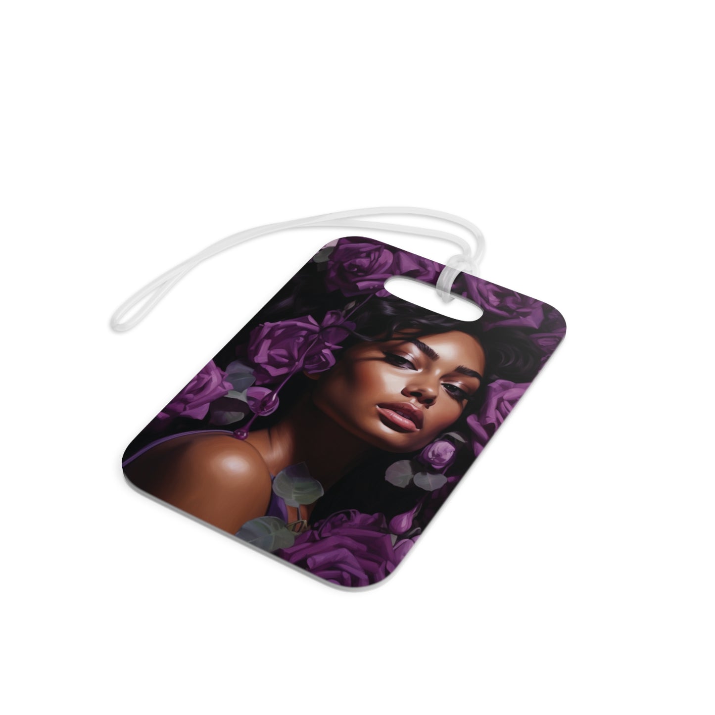 Beautiful Black Woman With Purple Flowers Luggage Tag - #2