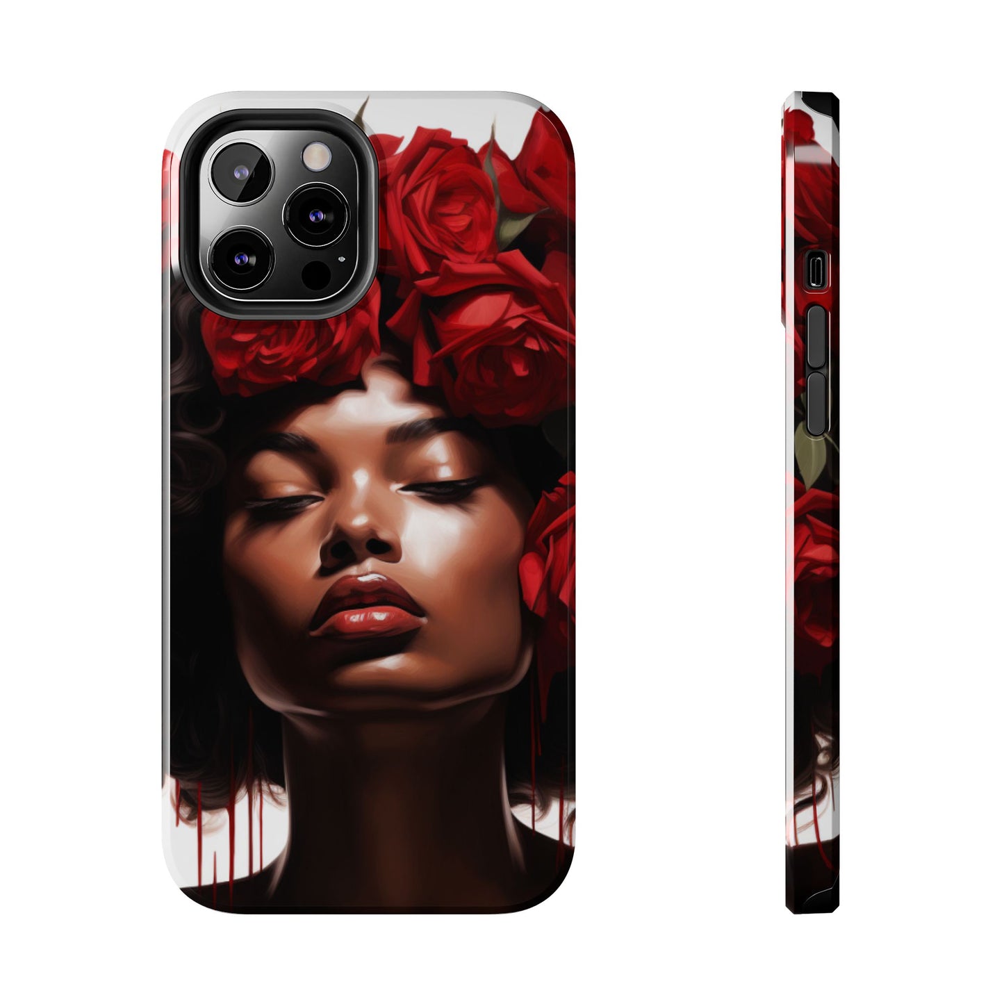 Beautiful Black Woman With Red Flowers Tough Phone Case