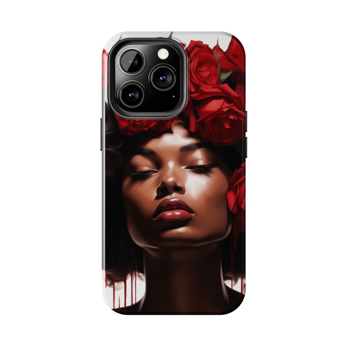 Beautiful Black Woman With Red Flowers Tough Phone Case