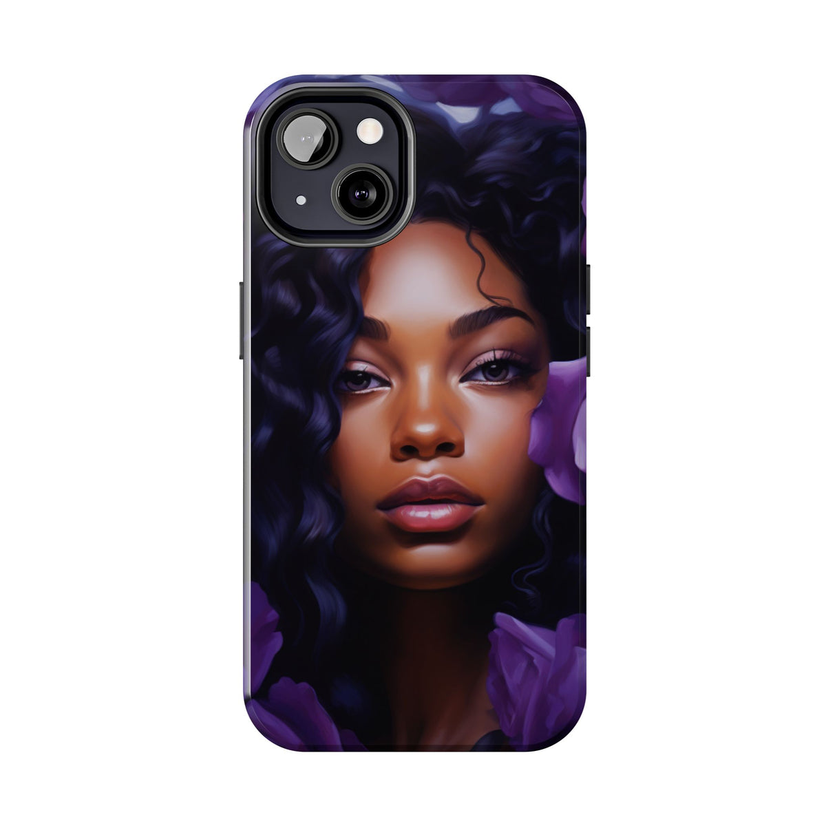 Beautiful Black Woman With Purple Flowers Tough Phone Case