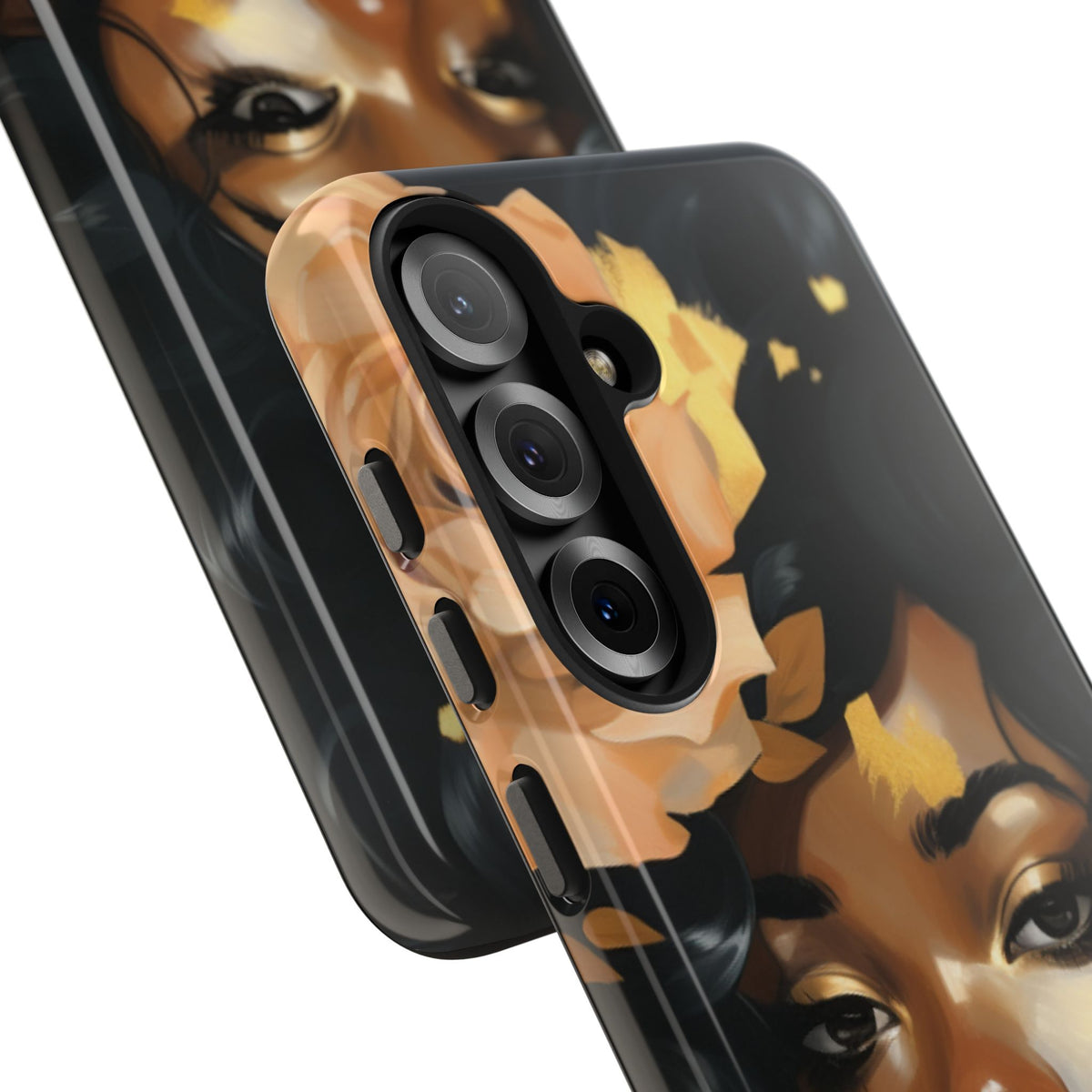 Beautiful Black Woman With Gold Flowers Tough Phone Case