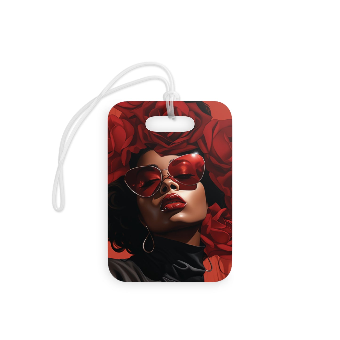 Beautiful Black Woman With Red Flowers Luggage Tag