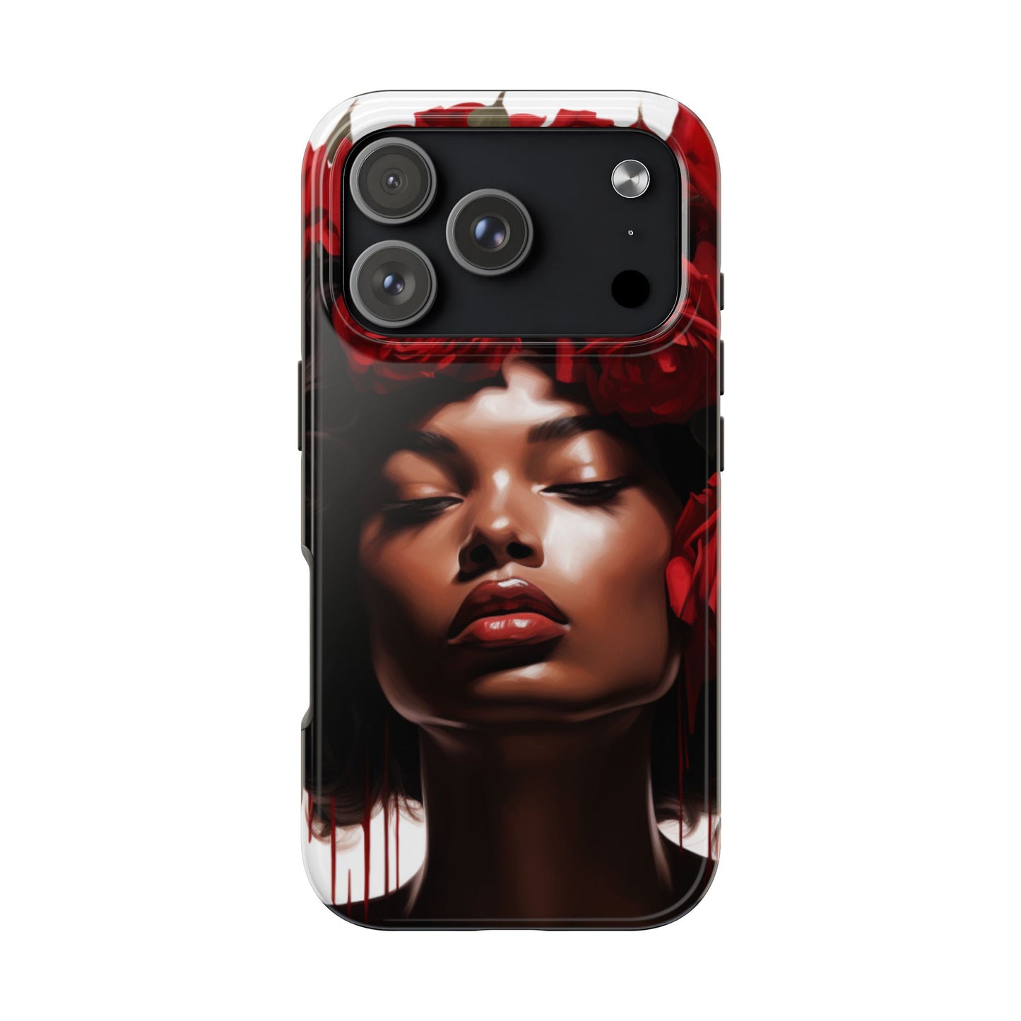 Beautiful Black Woman With Red Flowers Tough Phone Case