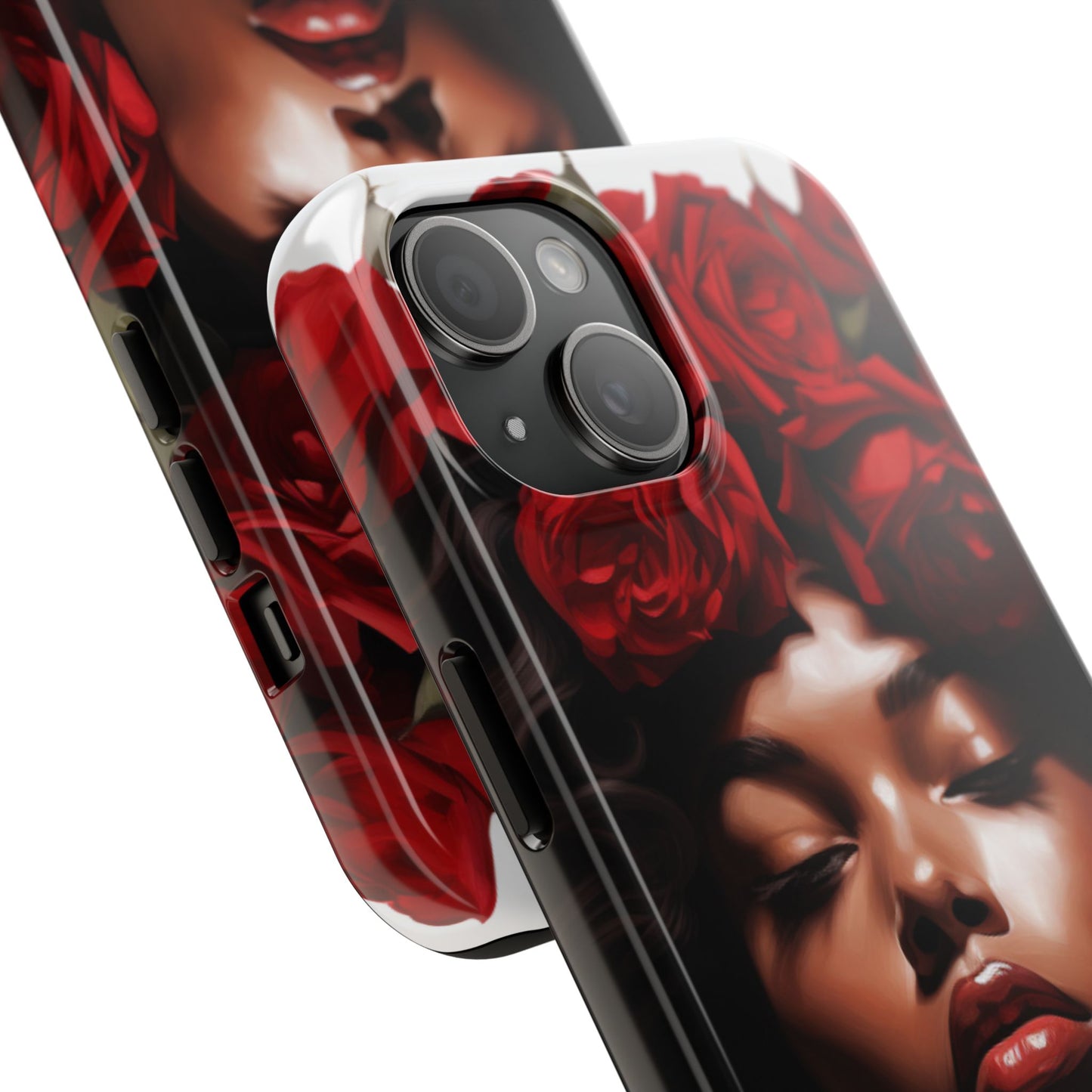 Beautiful Black Woman With Red Flowers Tough Phone Case