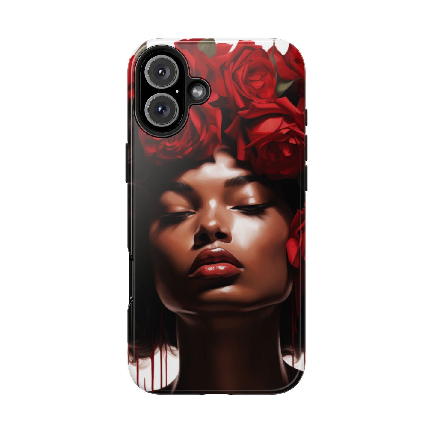 Beautiful Black Woman With Red Flowers Tough Phone Case