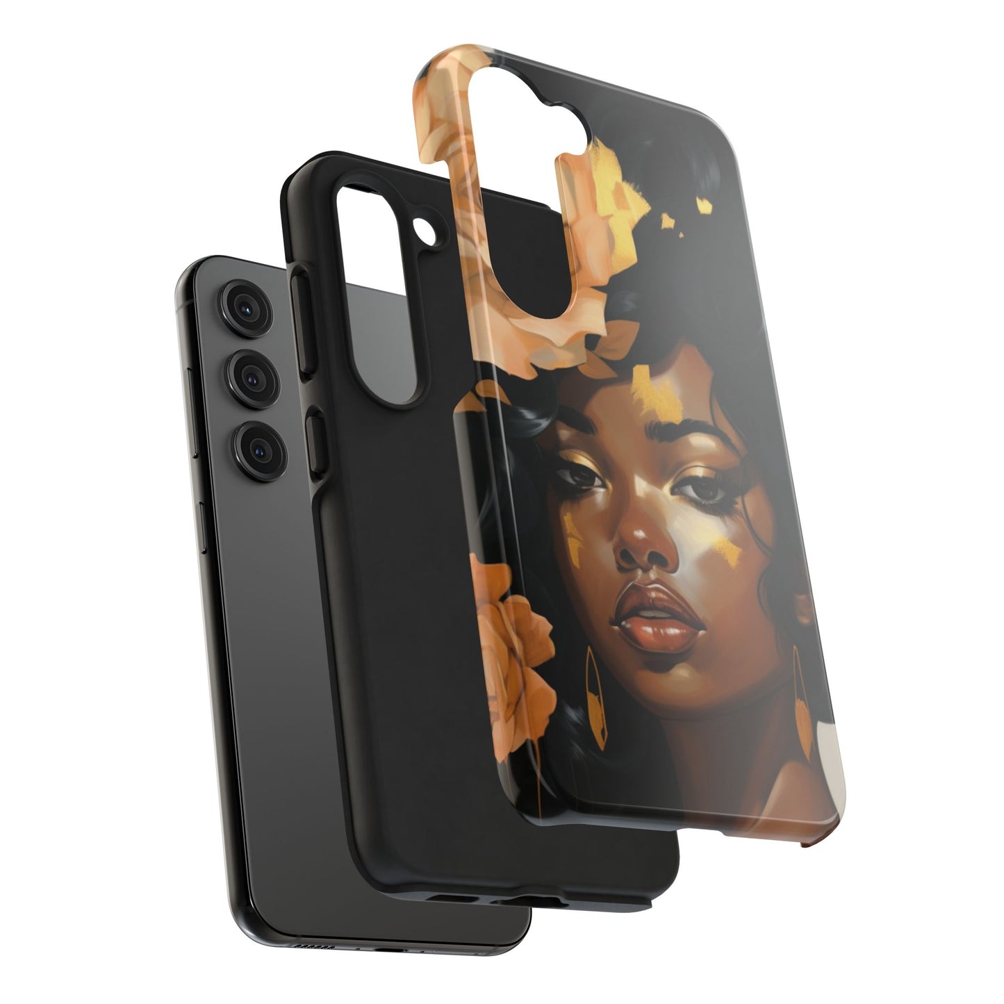 Beautiful Black Woman With Gold Flowers Tough Phone Case