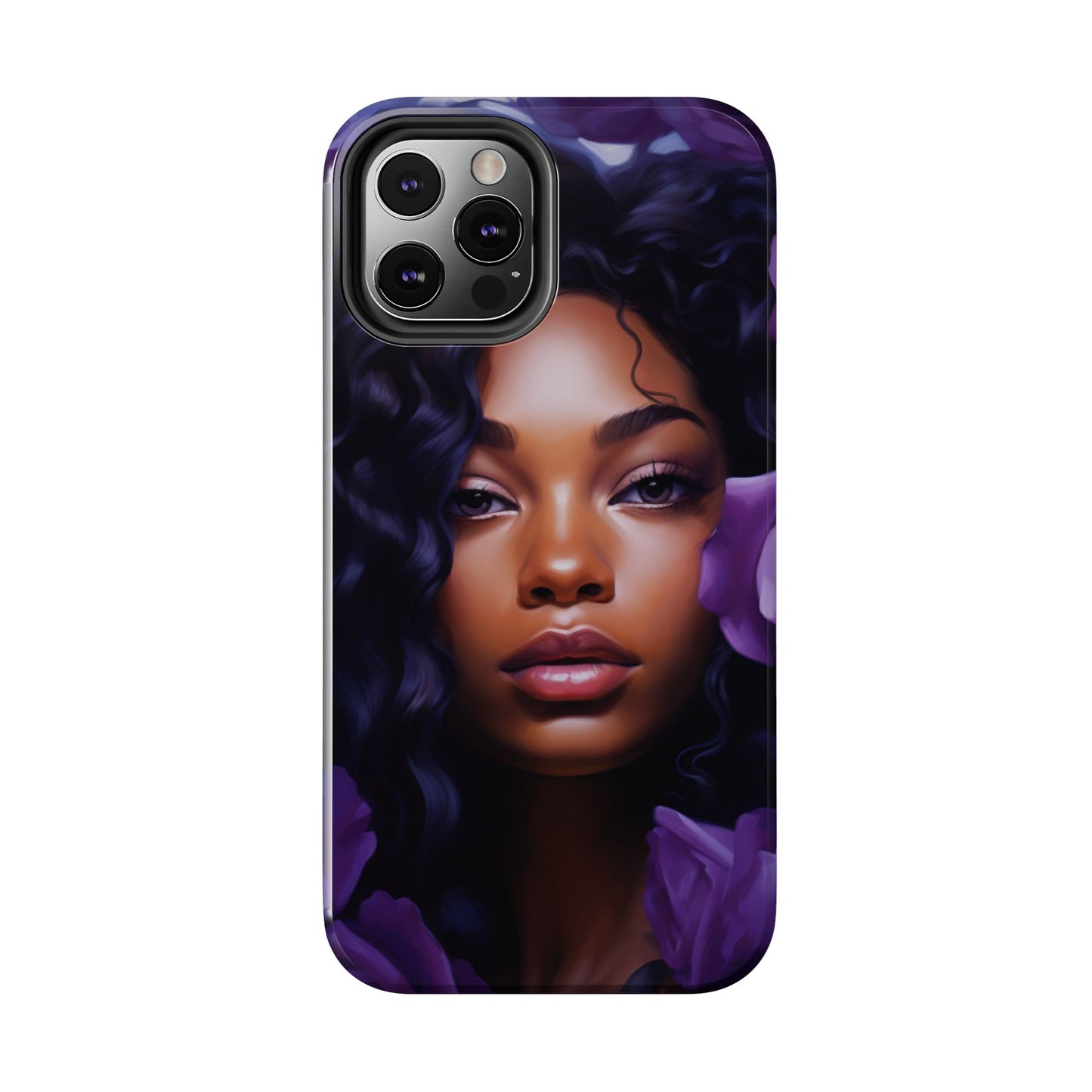 Beautiful Black Woman With Purple Flowers Tough Phone Case