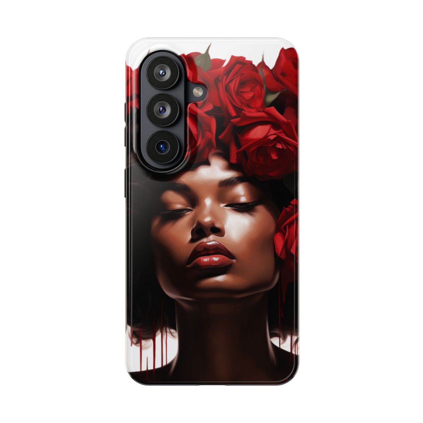 Beautiful Black Woman With Red Flowers Tough Phone Case