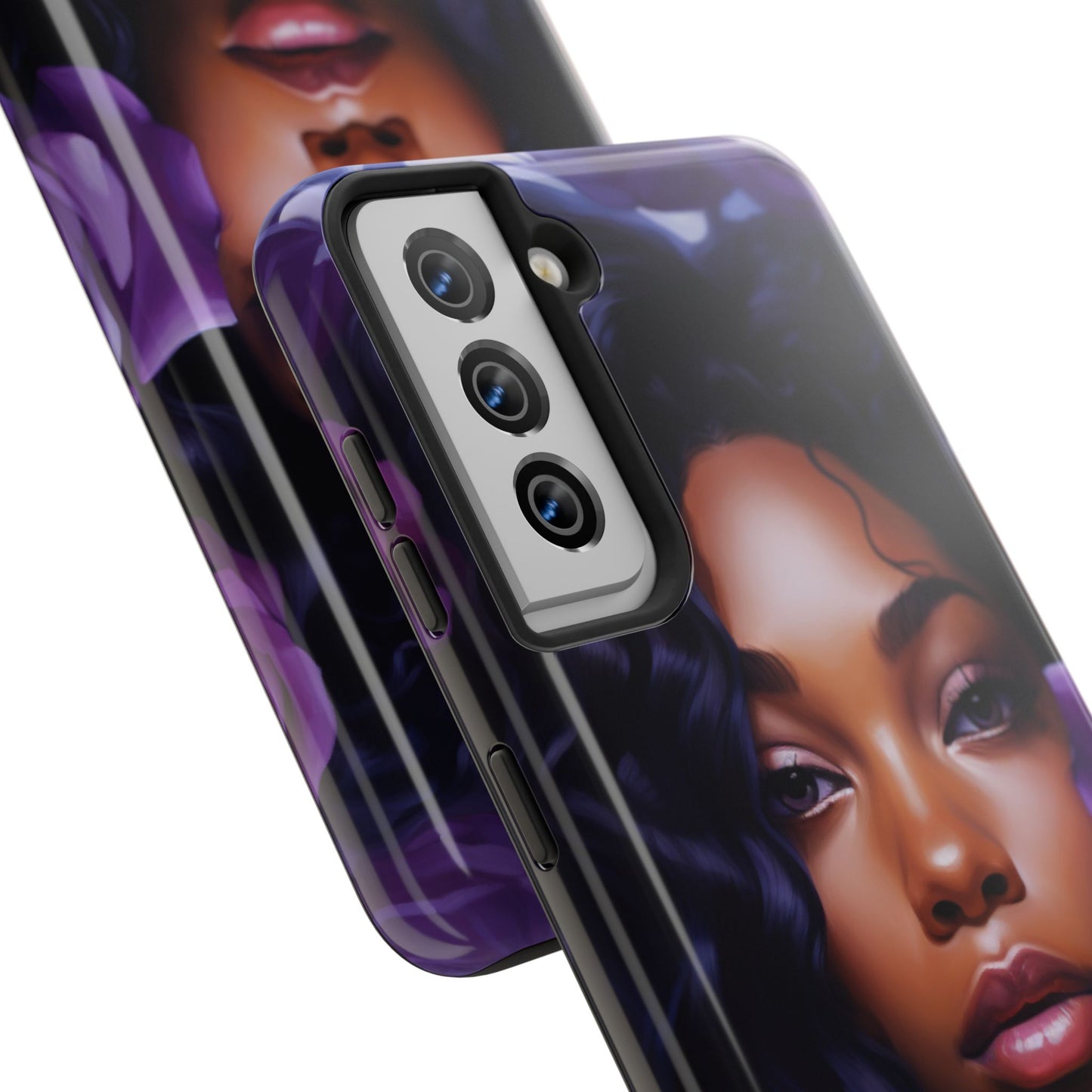 Beautiful Black Woman With Purple Flowers Tough Phone Case