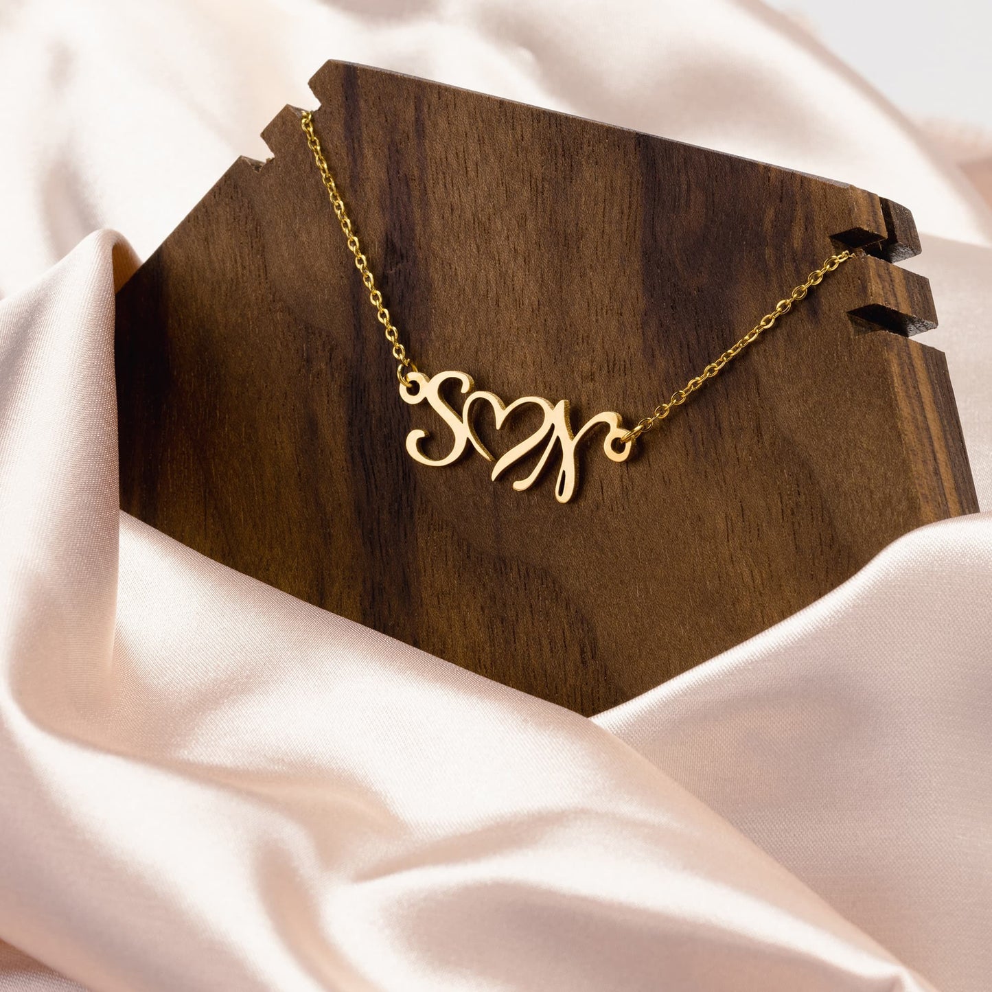 Double Initial With Heart Necklace