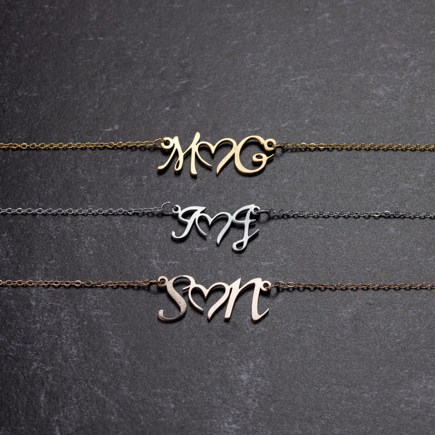 Double Initial With Heart Necklace